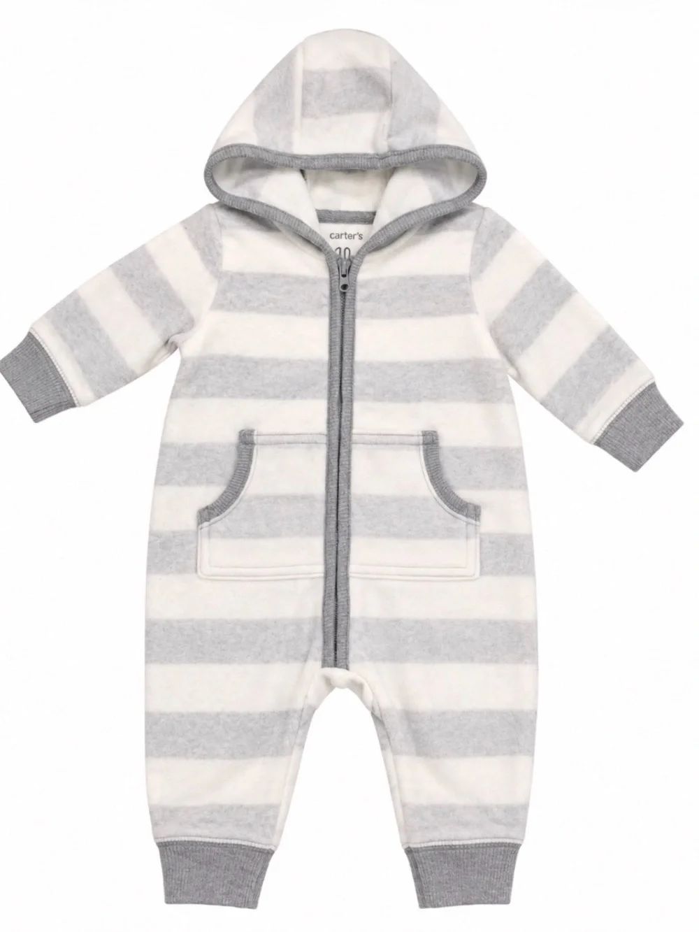 Carter's White & Gray Plush-Lined Hooded Baby Romper